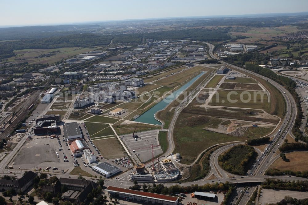 Aerial image Sindelfingen - Former airfield in Sindelfingen in the state of Baden-Wuerttemberg. The site formerly housed the Boeblingen airport and is now an intercommunal residential and commercial area
