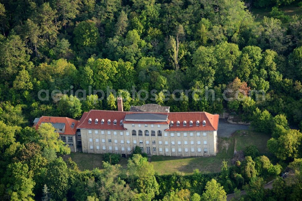 Bad Frankenhausen/Kyffhäuser from above - Former children's sanatorium on Fliederberg in Bad Frankenhausen/Kyffhaeuser in the state of Thuringia. The former recreational home is listed as a protected building, is located in a forest near Hausmannsturm and is currently empty
