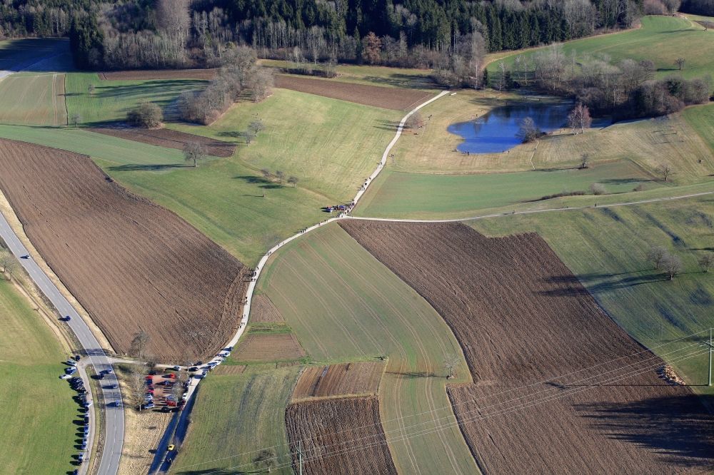 Aerial image Schopfheim - Landscape at Schopfheim in Baden-Wuerttemberg with the nature reserve Eichener See. The lake in the karst appears only after heavy rainfall and sometimes remains for years disappeared