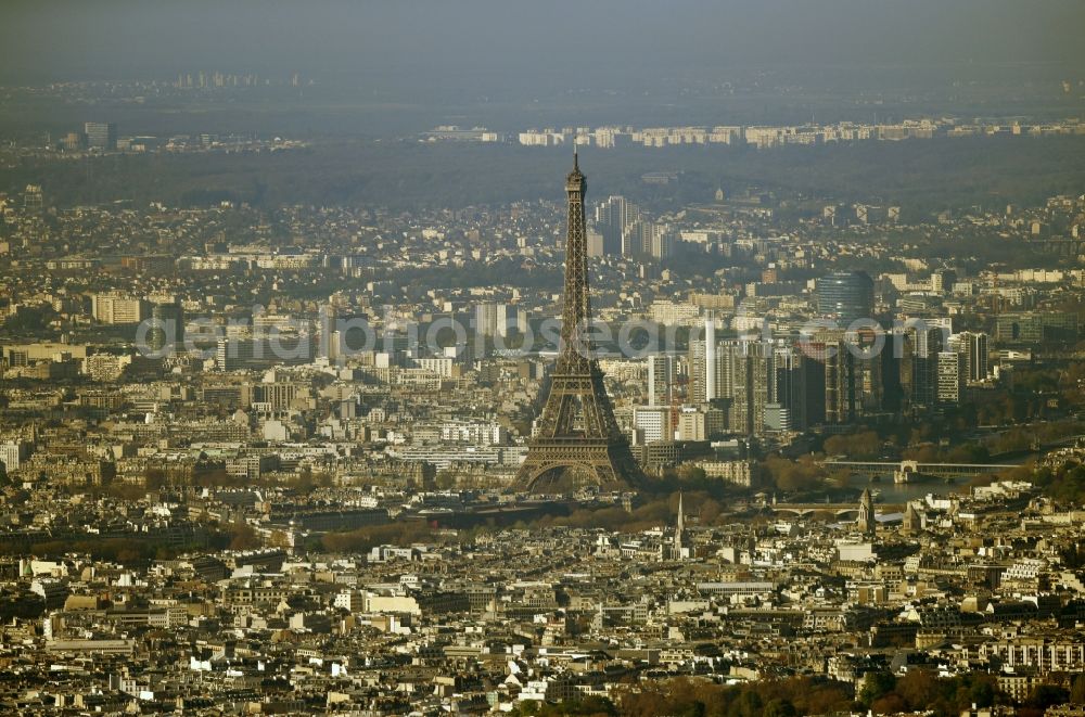 Aerial image Paris - The Eiffel Tower Tour Eiffel and the Triumphal Arch Arc de Triomphe in Paris in Ile-de-France, France