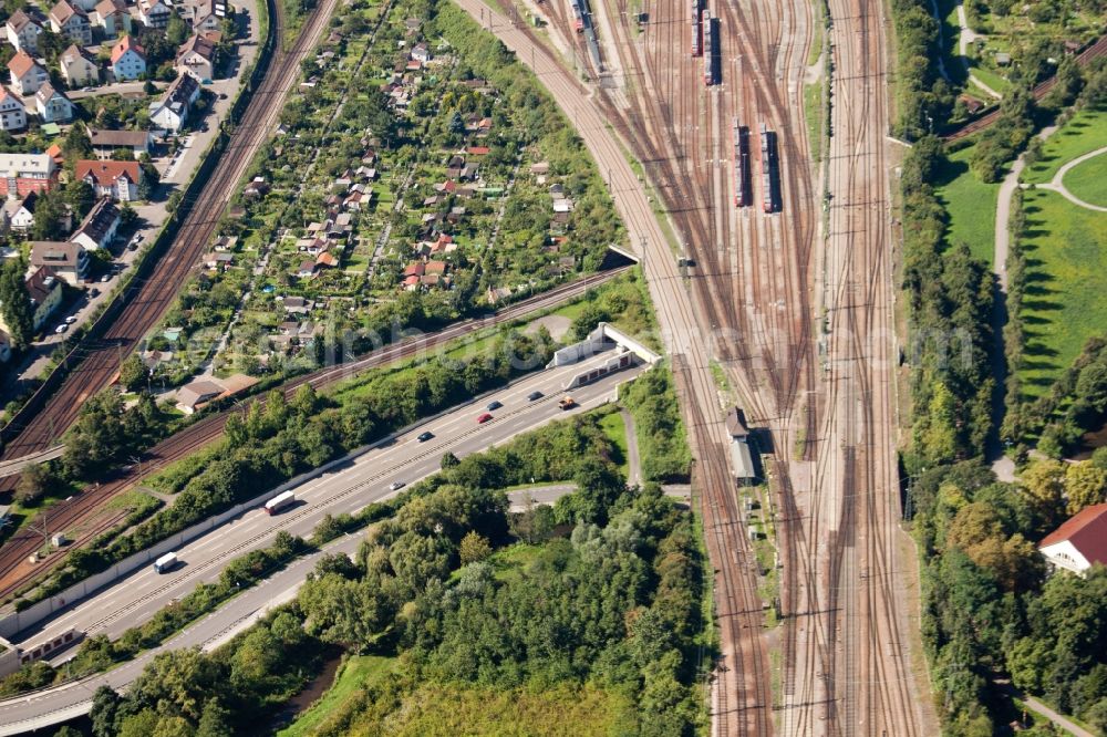 Aerial photograph Karlsruhe - Entry and exit area of Edeltrud Tunnel in the district Beiertheim - Bulach in Karlsruhe in the state Baden-Wuerttemberg