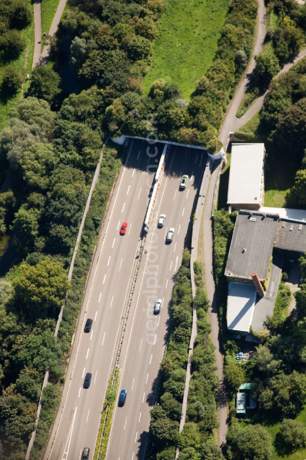 Karlsruhe from above - Entry and exit area of Edeltrud Tunnel in the district Beiertheim - Bulach in Karlsruhe in the state Baden-Wuerttemberg