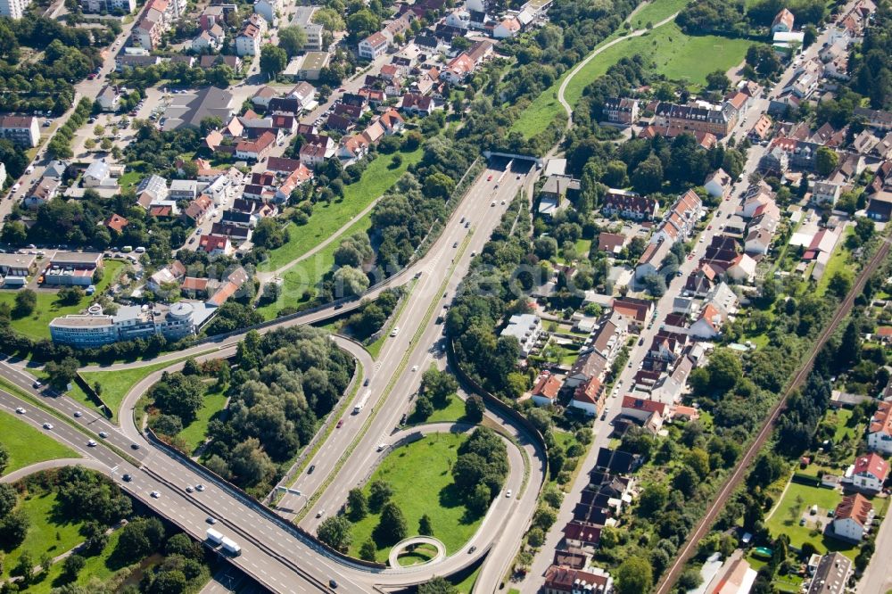 Karlsruhe from the bird's eye view: Entry and exit area of Edeltrud Tunnel in the district Beiertheim - Bulach in Karlsruhe in the state Baden-Wuerttemberg