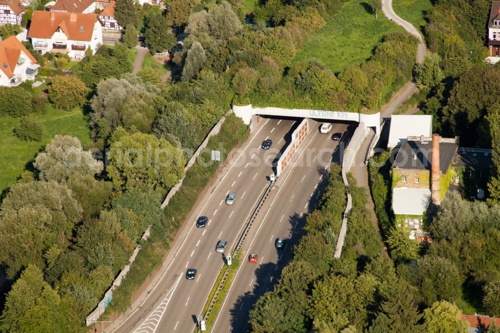 Aerial image Karlsruhe - Entry and exit area of Edeltrud Tunnel in the district Beiertheim - Bulach in Karlsruhe in the state Baden-Wuerttemberg