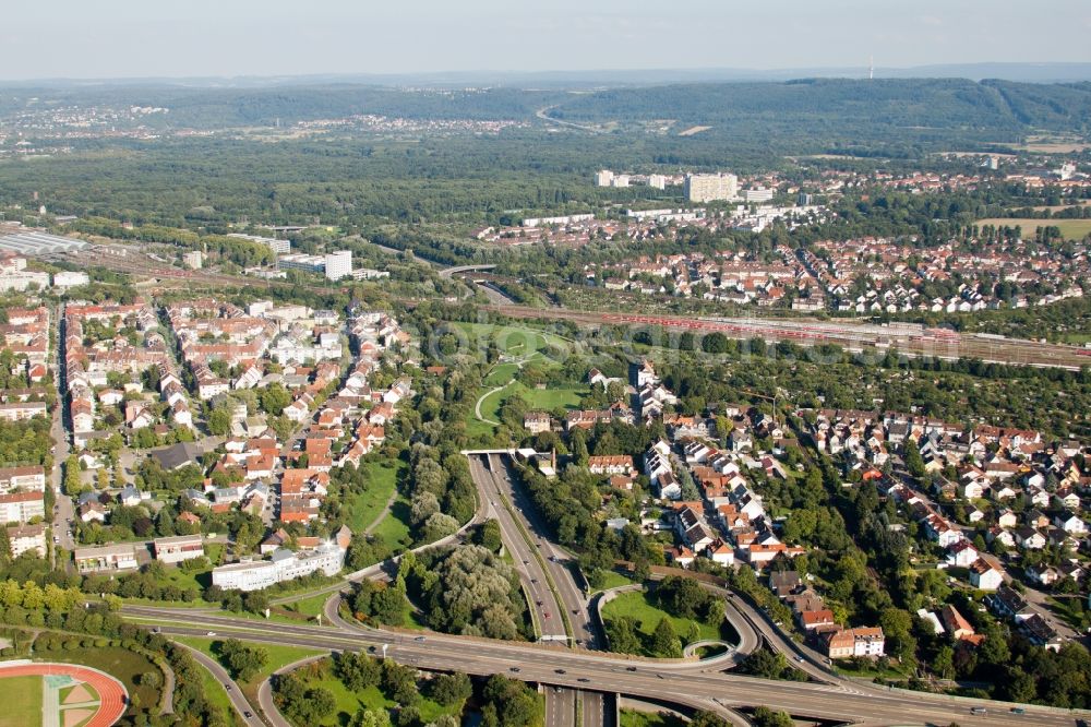 Karlsruhe from above - Entry and exit area of Edeltrud Tunnel in the district Beiertheim - Bulach in Karlsruhe in the state Baden-Wuerttemberg