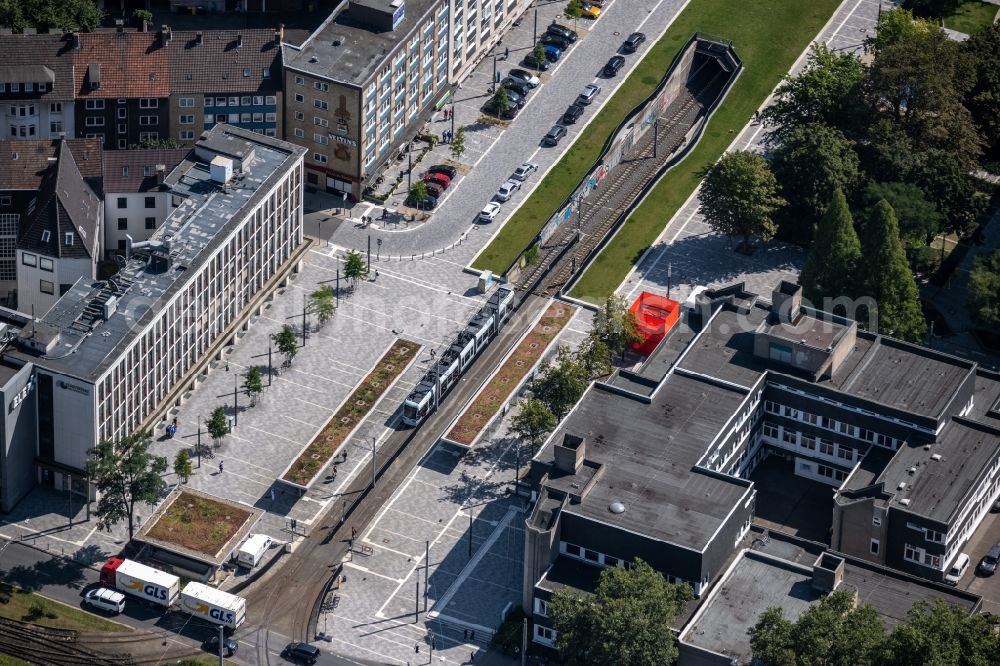 Aerial image Gelsenkirchen - Entrance and exit of the tunnel structure on Ebertstrasse in the district Altstadt in Gelsenkirchen at Ruhrgebiet in the state North Rhine-Westphalia, Germany