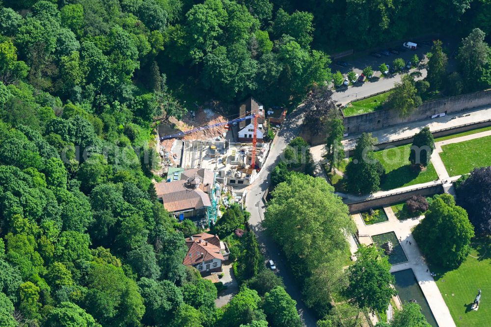 Aerial image Heidelberg - Construction site for the new construction of a detached house in a family house - settlement along the on street Schloss-Wolfsbrunnenweg in Heidelberg in the state Baden-Wuerttemberg, Germany