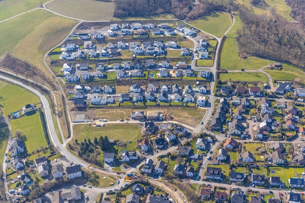 Herdringen from above - Single-family residential area of settlement Am Spielberg in Herdringen in the state North Rhine-Westphalia, Germany