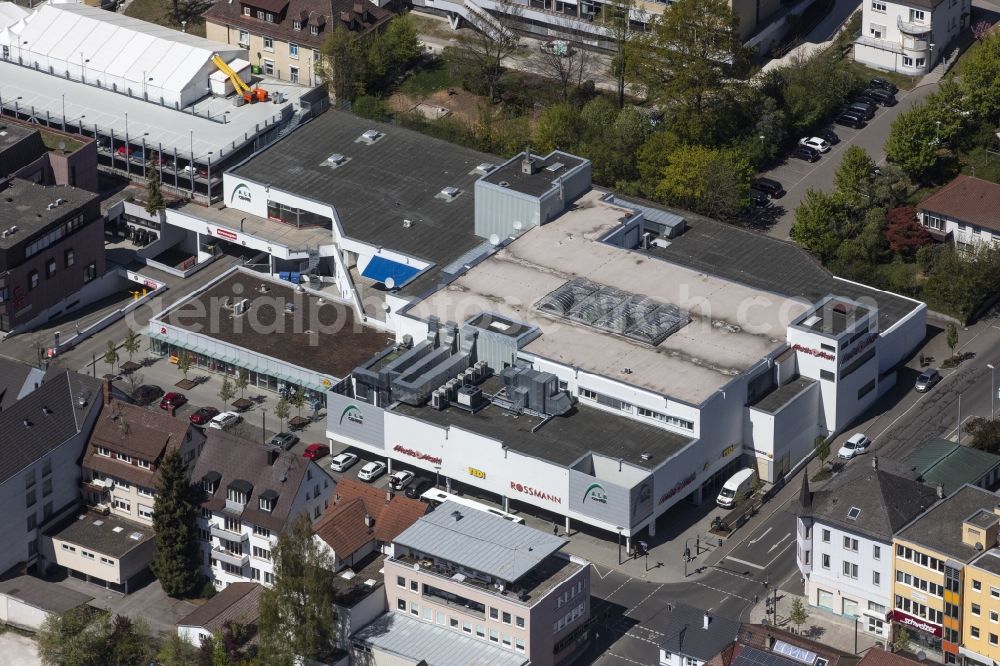 Albstadt from above - Building of the shopping center Alb Center on Sonnenstrasse in the district Ebingen in Albstadt in the state Baden-Wuerttemberg, Germany