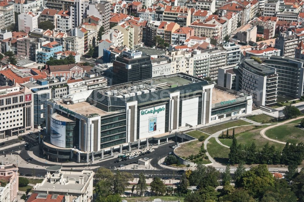 Aerial image Lissabon - Building of the shopping center El Corte Ingles on Av. Antonio Augusto de Aguiar in Lisbon in Lisbon, Portugal