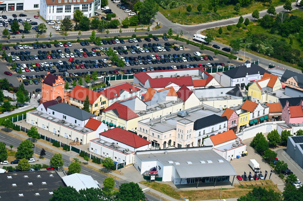 Aerial image Wustermark - Building of the shopping center Designer Outlet Berlin in Wustermark in the state Brandenburg, Germany