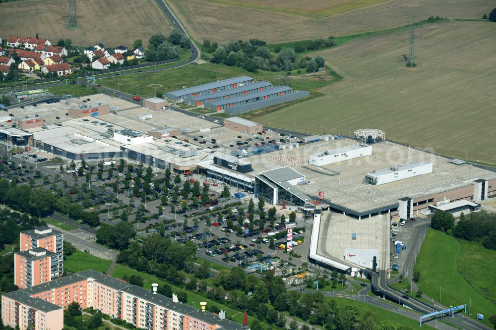 Aerial image Eiche - Building of the shopping center Eiche of Unibail-Rodamco Germany GmbH on Landsberger Chaussee corner Hellersdorfer Weg in Eiche in the state Brandenburg, Germany