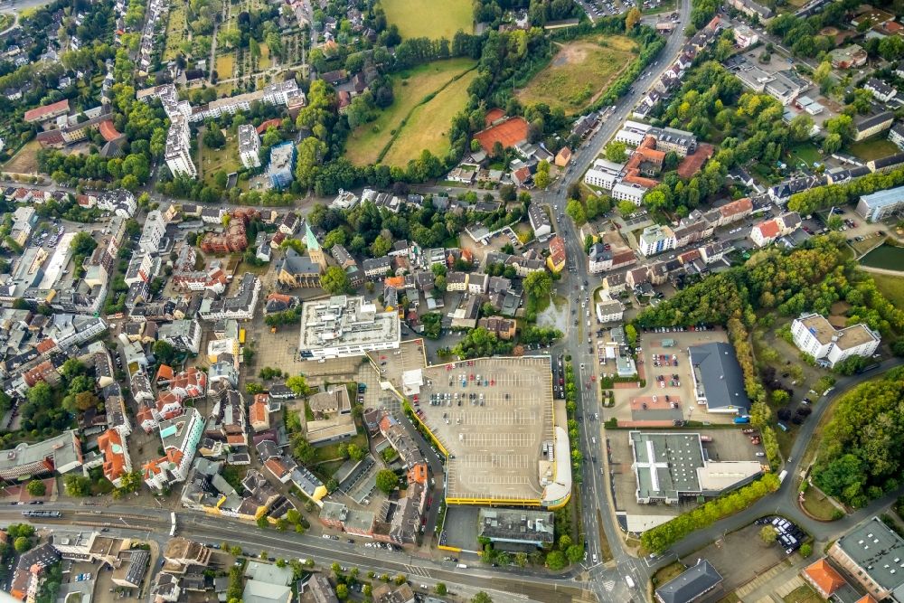 Aerial image Bochum - Building of the shopping center Gertrudiscenter in the district Wattenscheid in Bochum in the state North Rhine-Westphalia, Germany