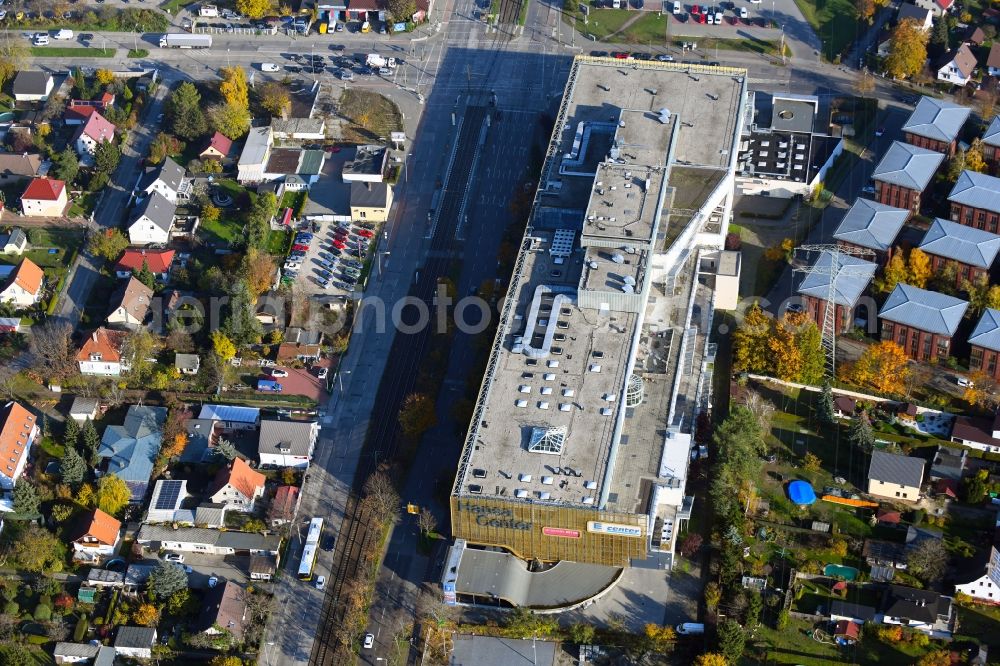 Berlin from above - Building of the shopping center Hansa Center Berlin on Hansastrasse in the district Hohenschoenhausen in Berlin, Germany
