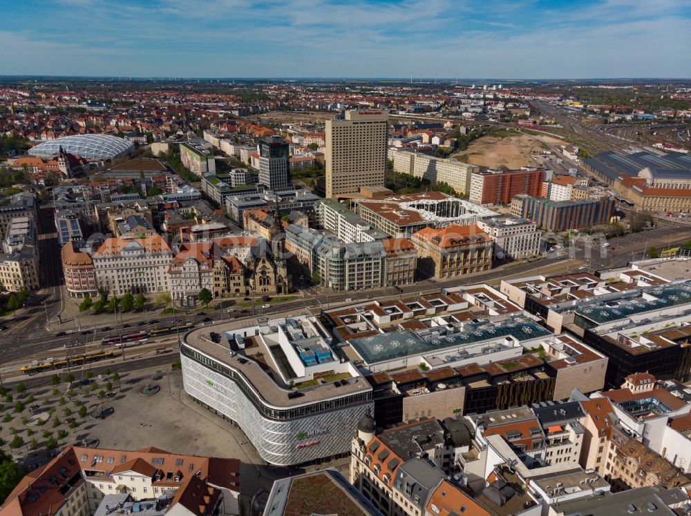 Aerial photograph Leipzig - Building of the shopping center Hoefe on Bruehl in the district Mitte in Leipzig in the state Saxony, Germany