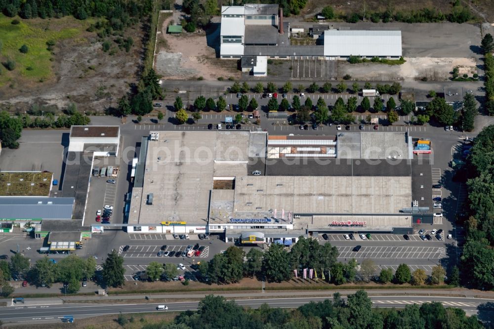 Singen (Hohentwiel) from above - Building of the shopping center Media Markt in Singen (Hohentwiel) in the state Baden-Wurttemberg, Germany