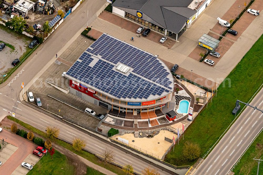 Aerial photograph Rust - Building of the shopping center Outlet in Rust in the state Baden-Wurttemberg, Germany