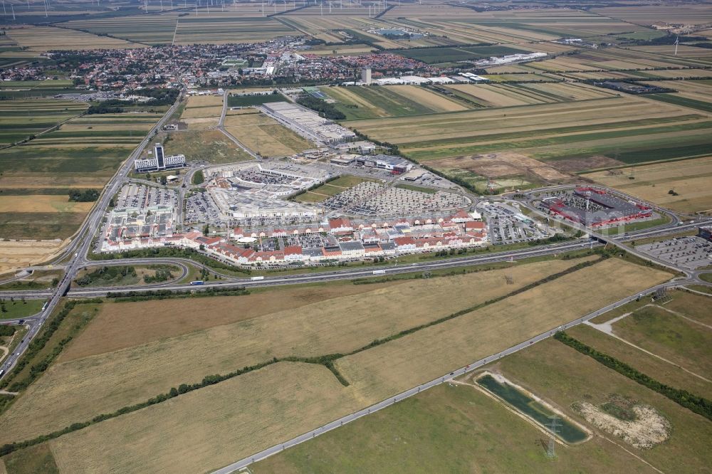Aerial photograph Parndorf - Building of the shopping center Parndorf Fashion Outlet in Parndorf in Burgenland, Austria