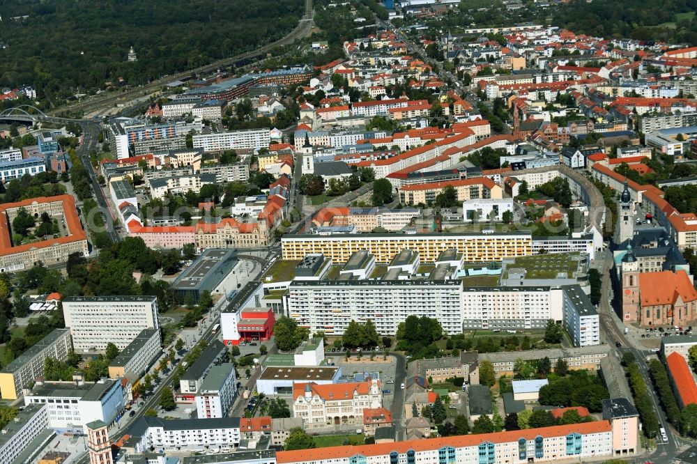 Aerial image Dessau - Building of the shopping center Rathaus-Center Dessau on Kavalierstrasse in Dessau-Rosslau in the state Saxony-Anhalt, Germany