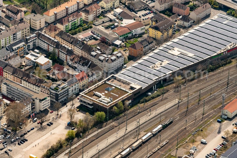 Aerial image Bruchsal - Building of the shopping center Saalbachcenter in Bruchsal in the state Baden-Wurttemberg, Germany