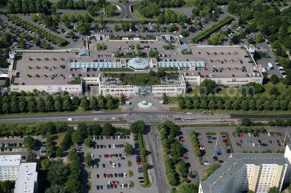 Aerial photograph Erfurt - Building of the shopping center Thueringen-Park Erfurt on Nordhaeuser Strasse in the district Gispersleben in Erfurt in the state Thuringia, Germany