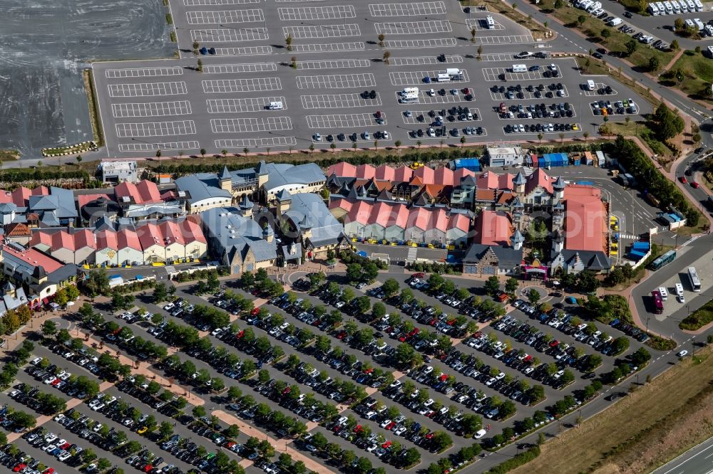 Aerial image Wertheim - Building of the shopping center Wertheim Village OUTLET in Wertheim in the state Baden-Wurttemberg, Germany