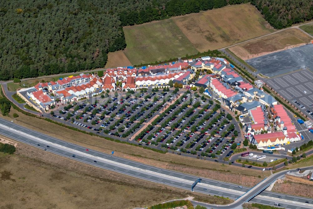Aerial image Wertheim - Building of the shopping center Wertheim Village OUTLET in Wertheim in the state Baden-Wurttemberg, Germany