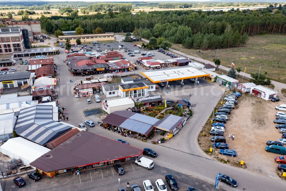 Aerial image Niederwutzen - Shopping center at Osinow Dolny in Poland West Pomeranian in the border area on the banks of the Oder