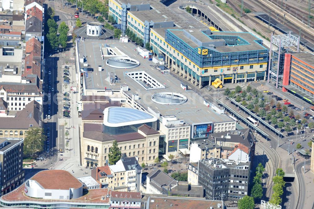 Aerial photograph Saarbrücken - Blick auf das Einkaufszentrum Europa-Galerie Saarbrücken am Hauptbahnhof. Betrieben wird es von der ECE Projektmanagement G.m.b.H. & Co.KG. The Shopping Centre Europe Gallery Saarbrücken.