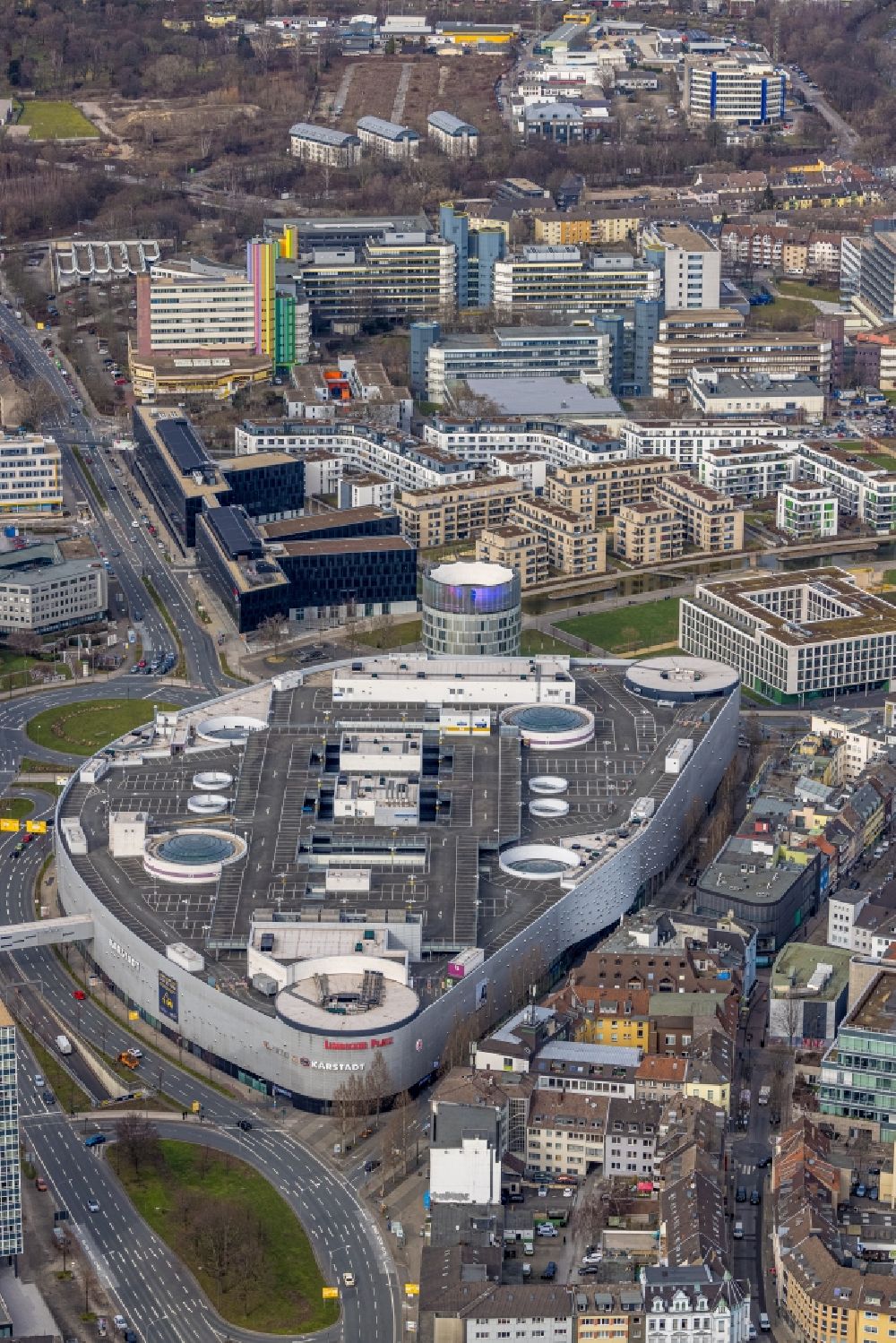 Aerial photograph Essen - Limbecker Platz shopping center on Ostfeldstrasse in Essen in the Ruhr area in the state of North Rhine-Westphalia