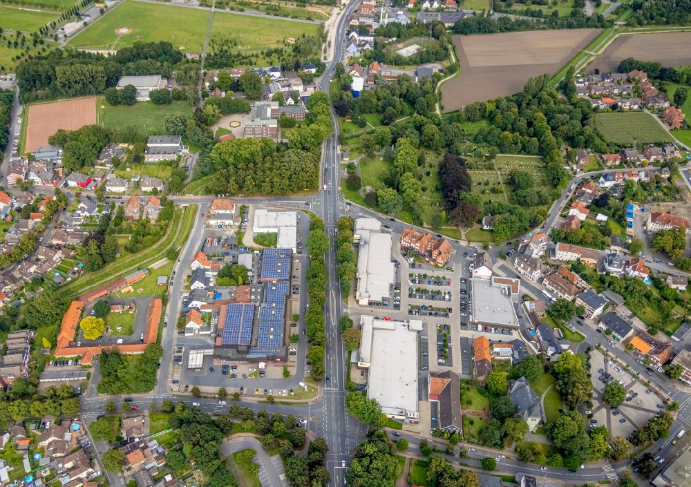 Aerial image Hamm - Building of the shopping center in the district Herringen in Hamm at Ruhrgebiet in the state North Rhine-Westphalia, Germany