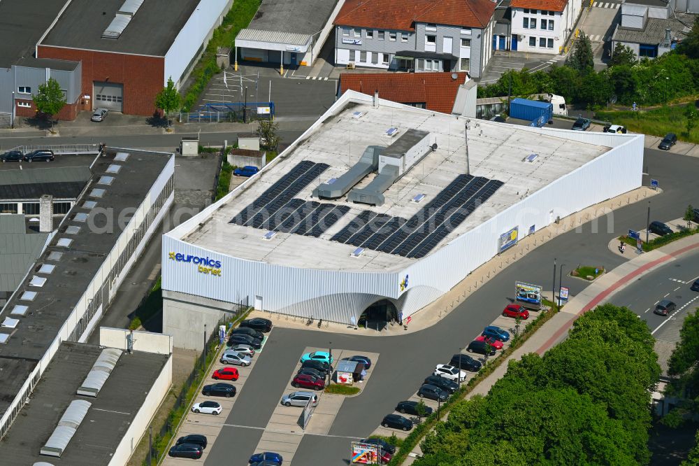 Aerial image Arnsberg - Building of the shopping center Euronics Berlet on street Stembergstrasse in Arnsberg at Sauerland in the state North Rhine-Westphalia, Germany