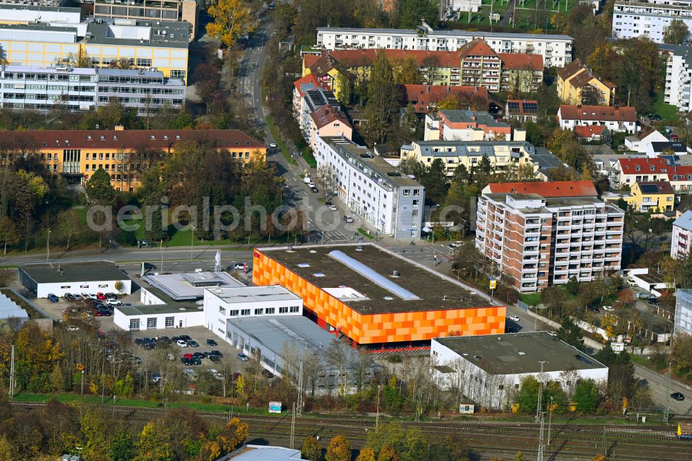 Aerial photograph Regensburg - Building of the shopping center REWE store on street Pruefeninger Strasse in Regensburg in the state Bavaria, Germany