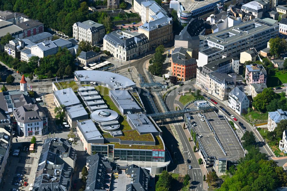 Plauen from above - Building of the shopping center Stadt-Galerie Plauen on place Postplatz in Plauen in Vogtland in the state Saxony, Germany