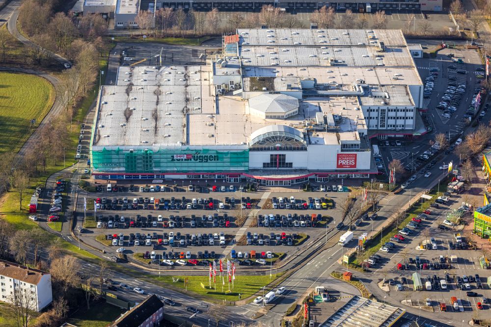 Aerial image Unna - Building of the furniture store - furniture market Zurbrueggen residential center Unna in Unna in the state North Rhine-Westphalia, Germany