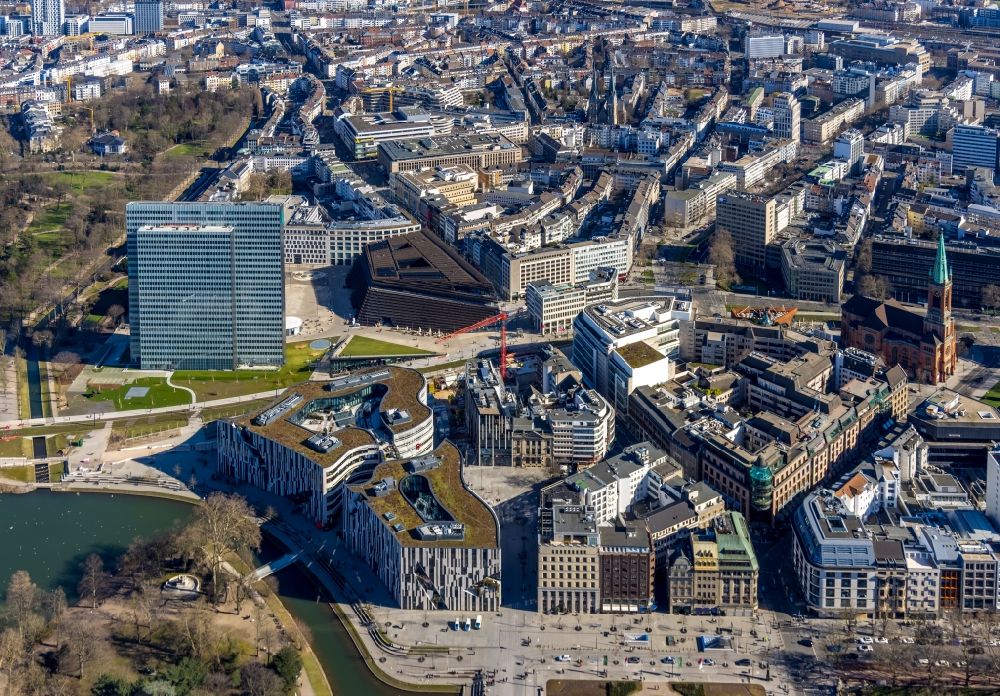 Düsseldorf from above - Construction of retail and office property Koe-Bogen in Dusseldorf in North Rhine-Westphalia
