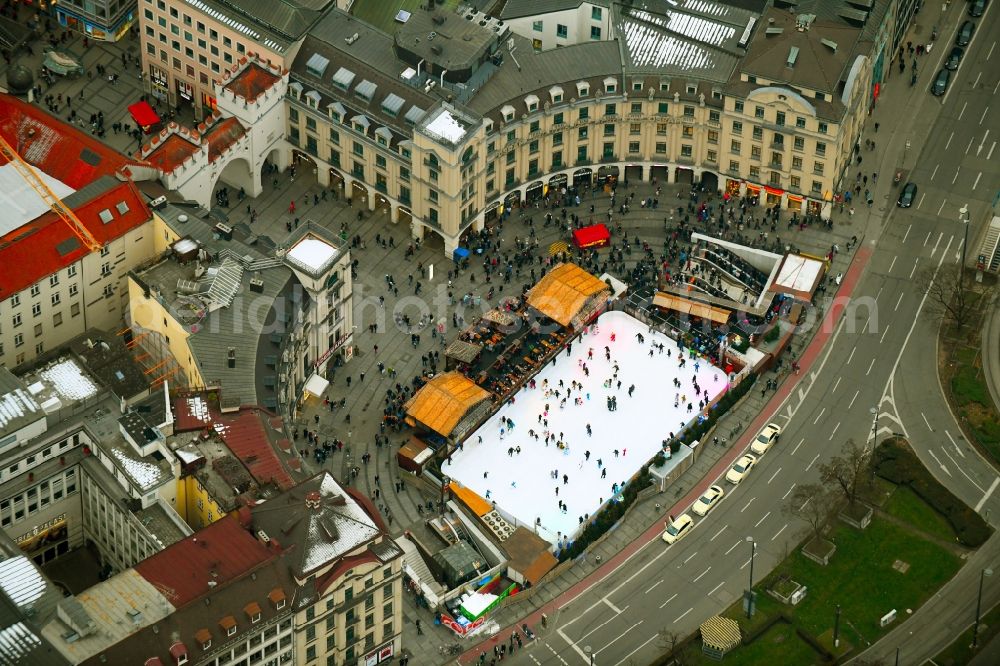 München from the bird's eye view: Ice covering the on Karlsplatz - Stachus on Altstadt in the district Zentrum in Munich in the state Bavaria, Germany