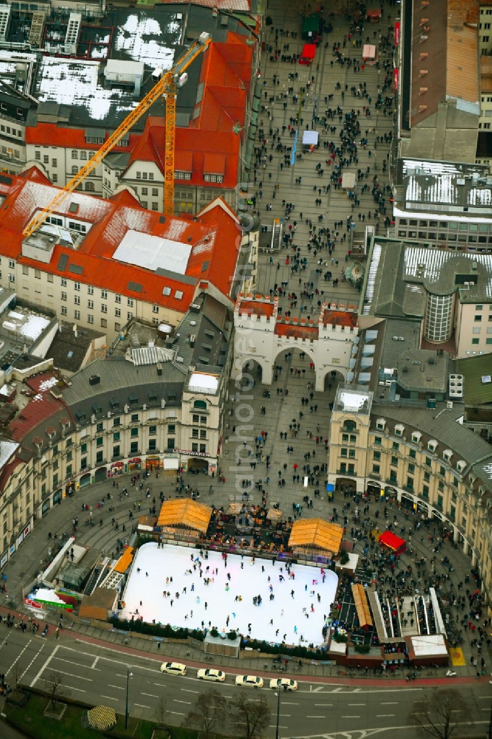 Aerial photograph München - Ice covering the on Karlsplatz - Stachus on Altstadt in the district Zentrum in Munich in the state Bavaria, Germany