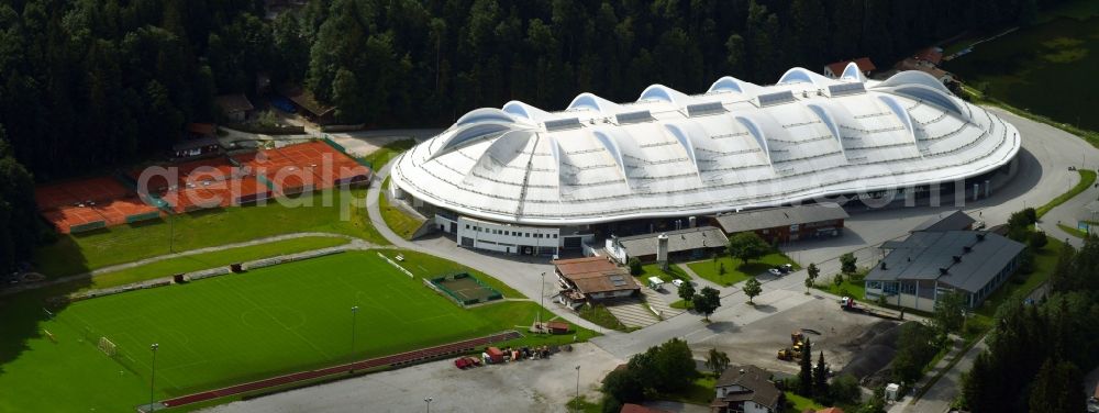 Inzell from the bird's eye view: Sports facility grounds of the Arena stadium Eishalle Max Aicher Arena in Inzell in the state Bavaria, Germany