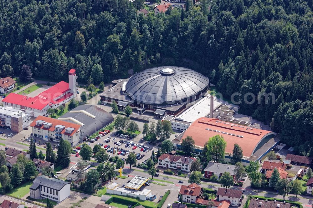 Füssen from above - Roof on the building of the sports hall for the national training center for hockey and curling BLZ in Fuessen in the state Bavaria, Germany
