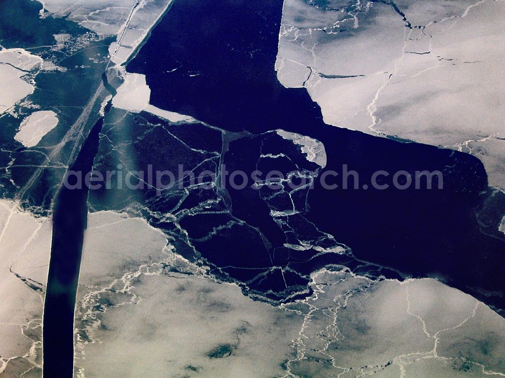 Lappland from above - Ice floes - Drifting with fairways of icebreakers in the Baltic Sea off the coast of Lapland in Finland