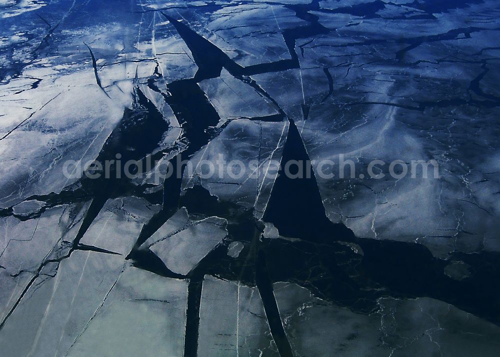 Lappland from the bird's eye view: Ice floes - Drifting with fairways of icebreakers in the Baltic Sea off the coast of Lapland in Finland