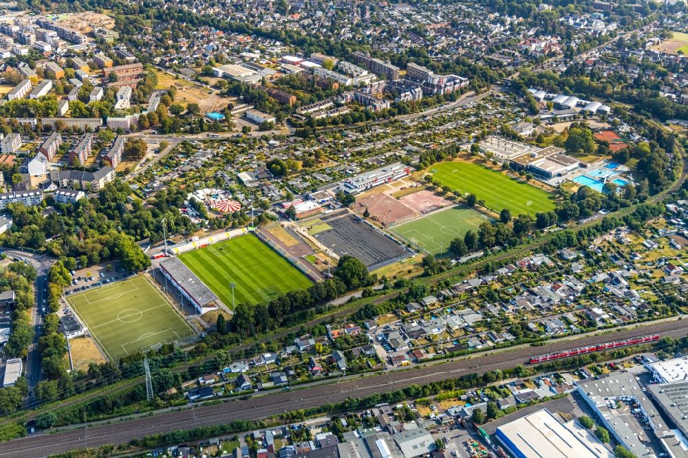 Aerial image Düsseldorf - Ensemble of sports grounds Arena-Sportpark in Duesseldorf in the state North Rhine-Westphalia, Germany