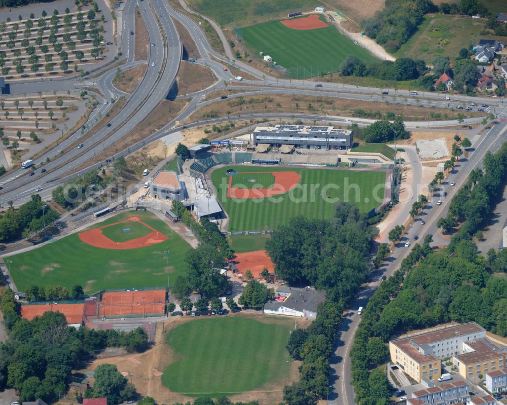 Regensburg from above - Ensemble of the sports field facilities Armin Wolf baseball arena on street Donaustaufer Strasse in Regensburg in the federal state of Bavaria, Germany