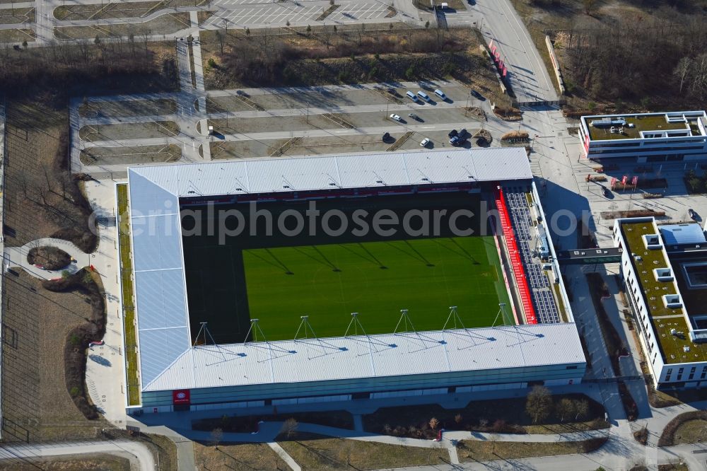 Aerial photograph München - Ensemble of sports field facilities on the FC Bayern Campus in Munich in the state of Bavaria, Germany