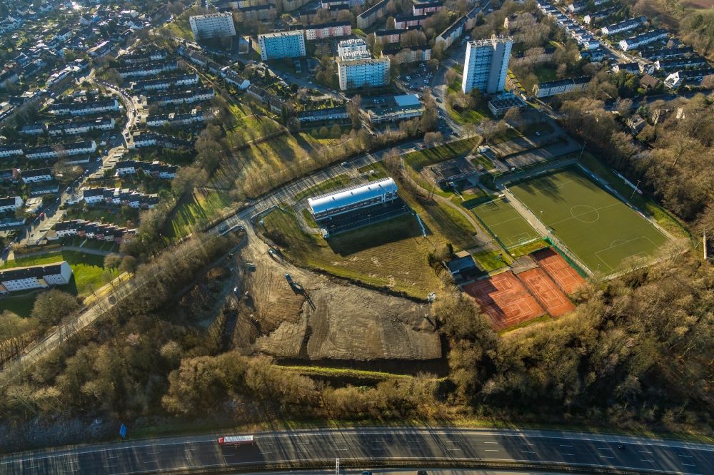 Aerial photograph Hagen - Ensemble of sports grounds Bezirkssportanlage Emst in Hagen in the state North Rhine-Westphalia, Germany