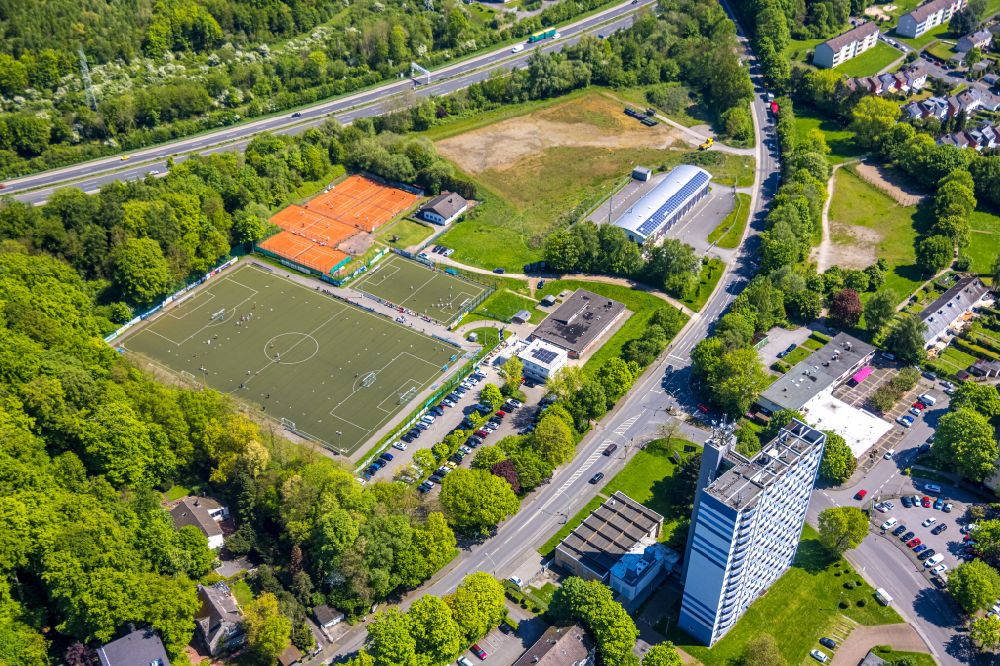 Hagen from above - Ensemble of sports grounds Bezirkssportanlage Emst in Hagen in the state North Rhine-Westphalia, Germany