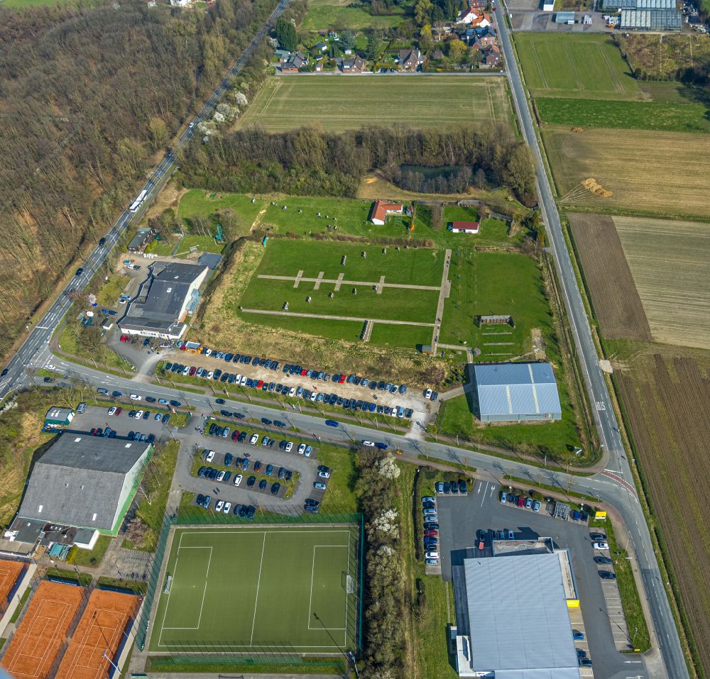 Aerial photograph Hamm - Ensemble of sports grounds of the archery range of the HSC archery center on street Hubert-Westermeier-Strasse in Hamm at Ruhrgebiet in the state North Rhine-Westphalia, Germany