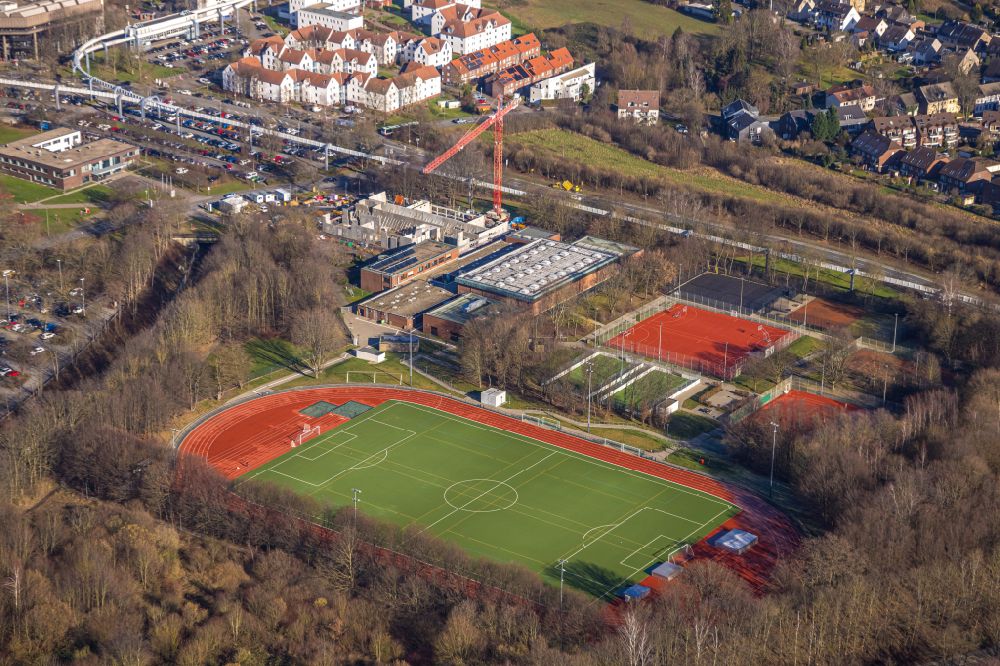 Dortmund from above - Ensemble of sports grounds Campus Nord on street Otto-Hahn-Strasse in the district Barop in Dortmund at Ruhrgebiet in the state North Rhine-Westphalia, Germany