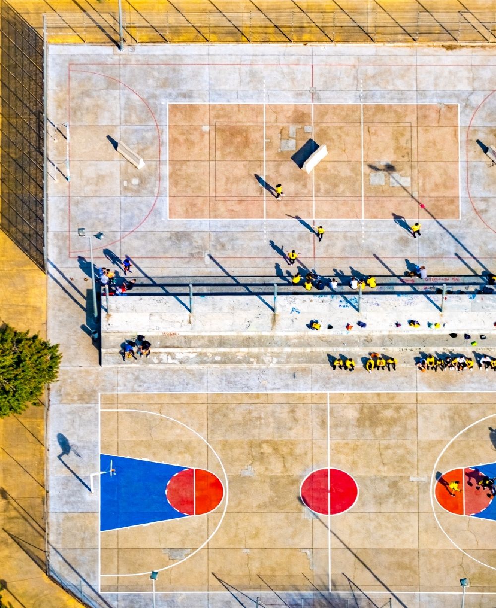 Palma from the bird's eye view: Ensemble of sports grounds on Carrer Semolera in Palma in the Son Canals district in Islas Baleares, Spain